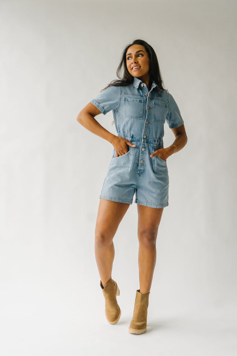 Amazon.com: GHAKKE Women's Sexy Deep V Neck Denim Jumpsuit Fashion Slim  Short-Sleeved Rompers Jean Waist Short Pants Overalls Streetwear (Color :  Light Blue, Size : Small) : Clothing, Shoes & Jewelry